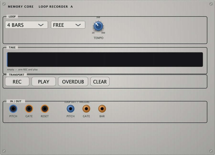 The Memory Core panel - loop recorder