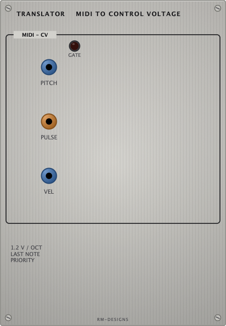 The Translator panel - midi to control voltage