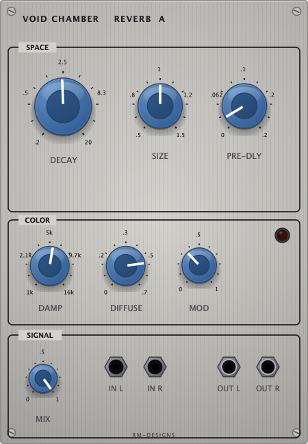 The Void Chamber panel - reverb