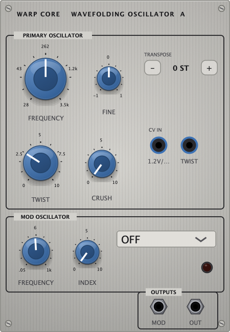 The Warp Core panel - wavefolding oscillator